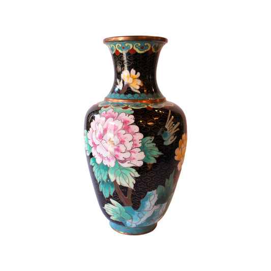 Kinesisk cloisonne vase med motiv af krysantemum
