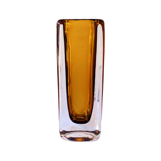 Stor vase fra Kosta i Sverige i gult glas med klart overfang