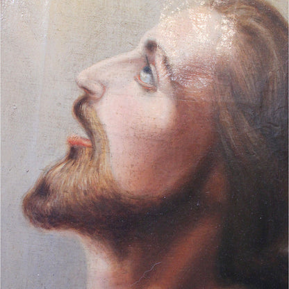 Jesus med løftet åsyn betragtende lysindfald fra oven