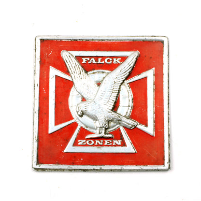 Emblem fra Falck zone i udstanset aluminium med malteserkors