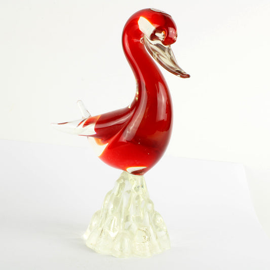 Murano fugl i klart og rødt glas mundblæst med original