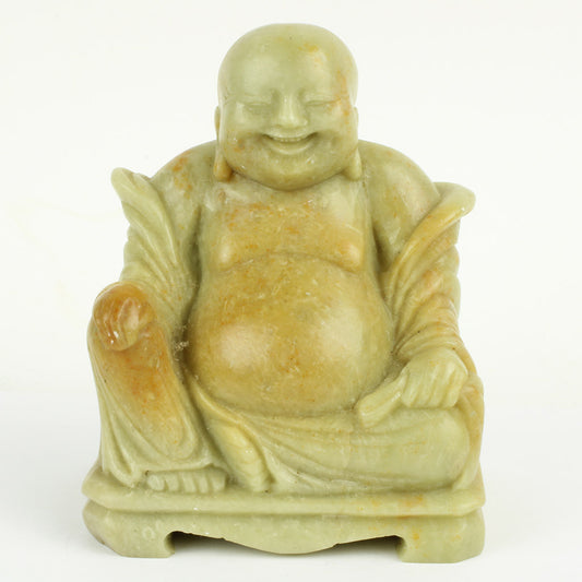 Buddha eller Budai af lysgrøn jade med brun islet