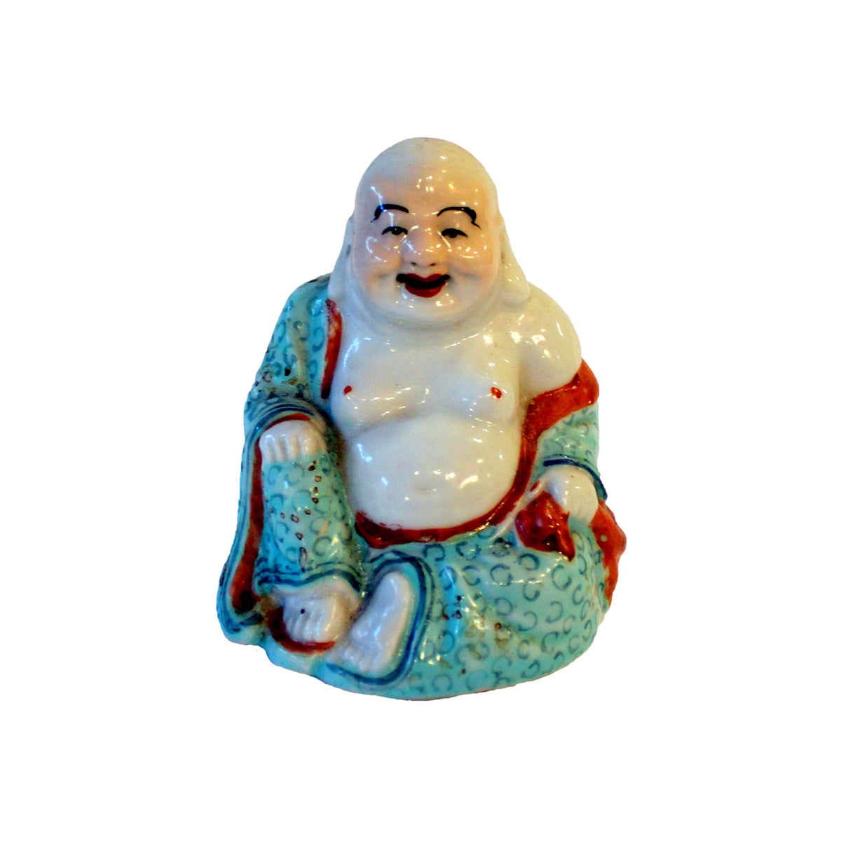 Lille kinesisk figur forestillende Buddha fremstillet ca. 1950
