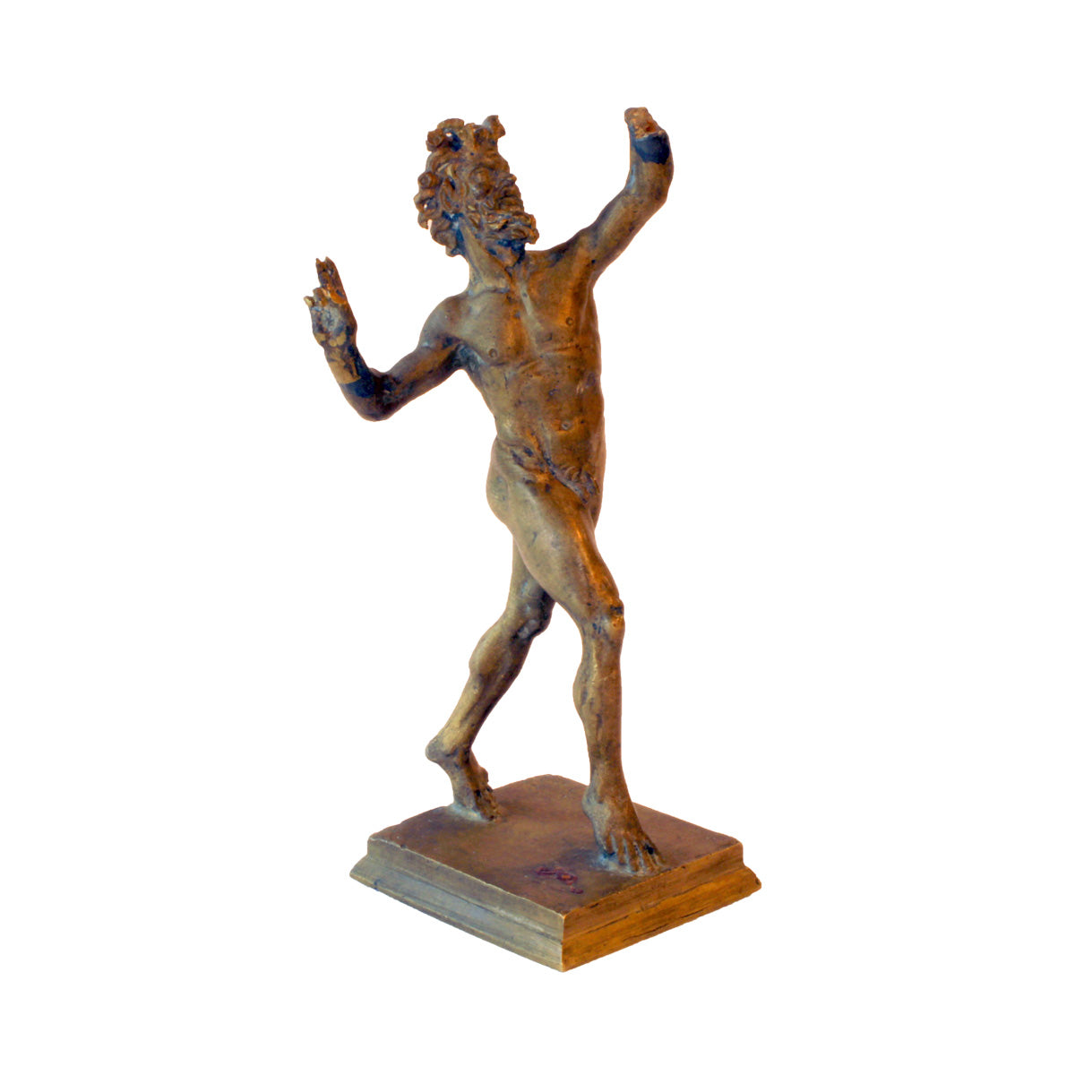Lille figur af patineret bronze i form af dansende faun