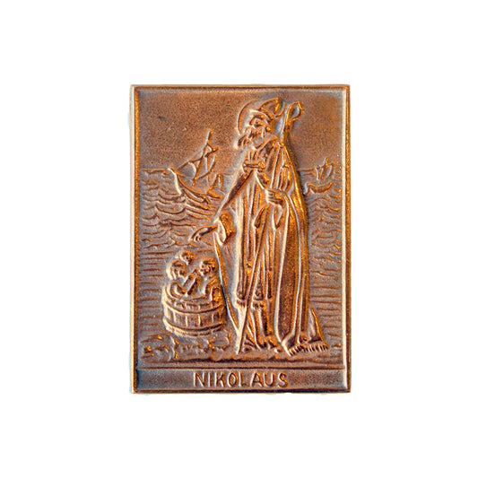 Lille rejseikon af bronze forestillende Sankt Nikolaus