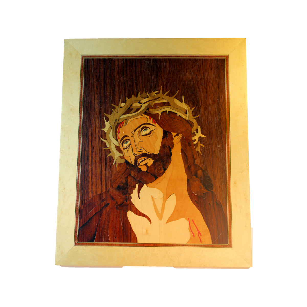 Nyere intarsia billede forestillende den korsfæstede Jesus