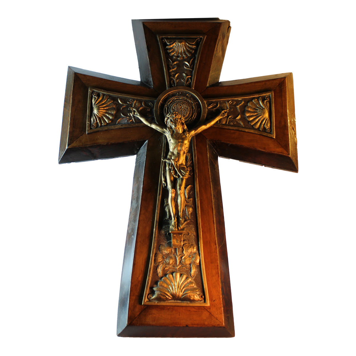 Stort krucifiks af mahogni og kors med Kristus figur